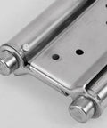 Close-up of Stainless Steel Beefy Double Spring Self Closing Door Hinges 2 Pack With Automatic Closing Versatile Exterior Door and Fence Hardware
