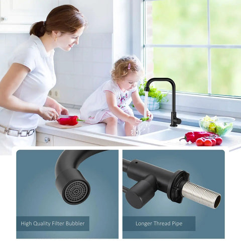 Black Cold Only Water Kitchen Faucet With Single Lever Slick Commercial Bar Tap in stainless steel, deck mounted near family