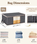 Dimensions of a Three Pack 35L Foldable Storage Bins With Lids And Zippers, showcasing reinforced handles and clear window.