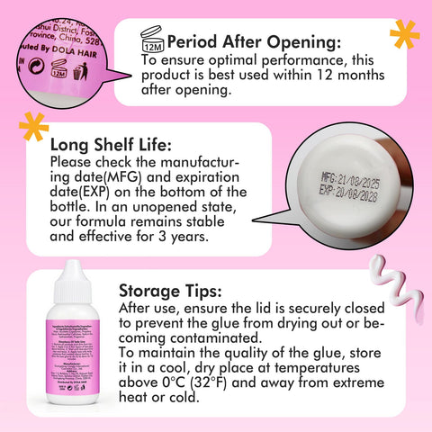 Instructions and details for Extreme Hold Lace Wig Glue Waterproof Bonding Adhesive For Wigs With Clear Drying Formula