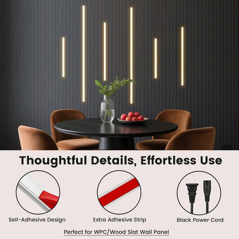 Six Light LED Recessed Wall Panel Lighting Kit For Wood Slat Walls DIY Friendly installation details and adhesive features