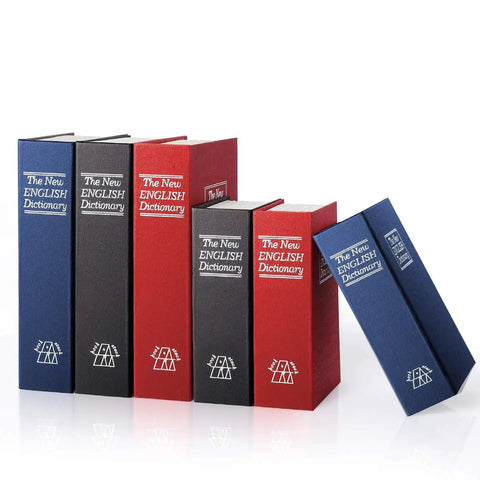 Hidden Book Safe With Key Lock And Dictionary Diversion Fake Book Safe For Cash And Valuables, Metal Safe Box, navy, group display