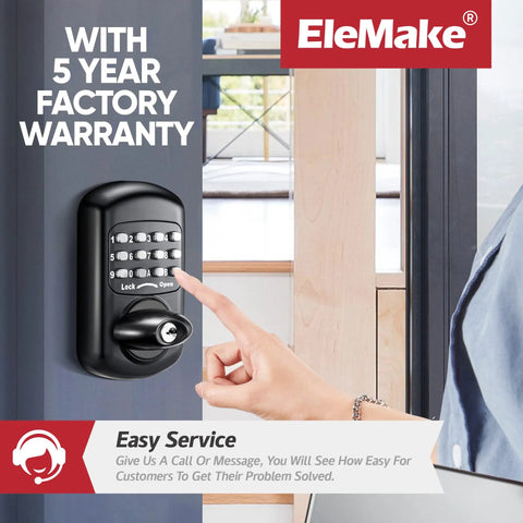 Keyless Entry Keypad Deadbolt For Front Door Digital And Mechanical Lock on black door with hand entering passcode