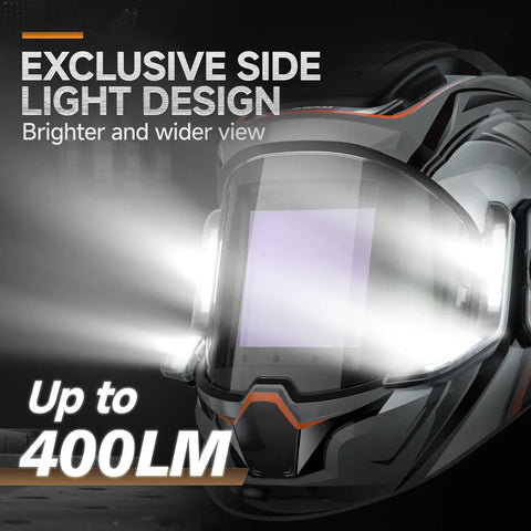 Welding Helmet With 4 LED Lights And Auto Darkening, Panoramic 3.94 By 3.74 Inch Large Viewing Screen with exclusive side light design.