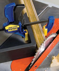 45 Degree Miter Sled For Table Saw With Beefy Durability And Low Friction Sliding Fits Standard Three Eighths By Three Quarters Inch Miter Slot Fence Accessory For Precise 90 Degree Cuts installed on table saw.