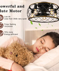 20 Inch Cage Ceiling Fan With Lights And Remote, Flush Mount Low Profile Farmhouse Ceiling Fan For Kitchen And Bedroom, Black And Gold Finish, Dope Industrial Modern Vibe.