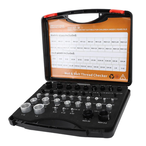 Top Tier 44 Piece Metric And Imperial Fastener Gauge Set Made From Durable Aluminum for precise thread checking and nut size measurement.