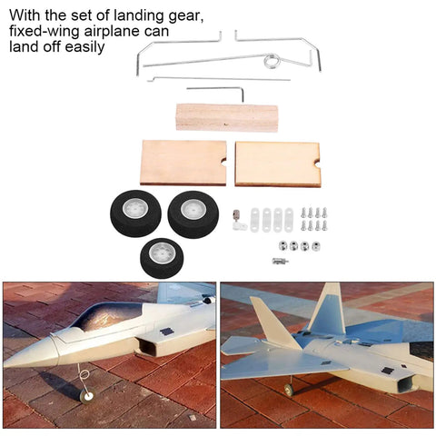 RC Airplane Landing Gear Set With Colorful Exquisite Design For Fixed Wing Model Aircraft shown with installation parts and wheels
