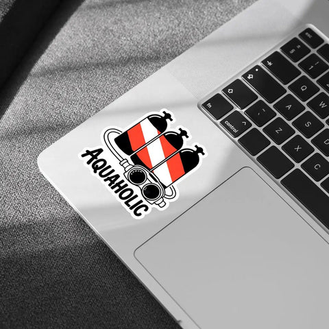 3 Piece Scuba Diving Sticker Set Dope With Funny Diver Nautical Decals Die Cut Waterproof For Laptops, Water Bottles, Phones, Journals, Windows, Helmets And More on a laptop surface