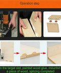 Operation steps showing Heavy Duty Electric Tenoning And Mortising Machine With Biscuit Jointer Slotting Tool For Cabinet And Furniture Work.