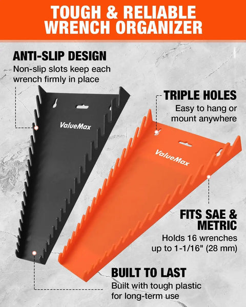 Two Pack Magnetic Wrench Organizer Rack With Strong Magnetic Backing 32 Slot Wrench Holder For SAE And Metric Wrenches