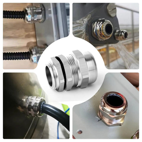 Stainless Steel Cable Gland 1/4 NPT Waterproof Metal Cable Gland Adjustable Protector for 3-6.5mm Cables with Sealing Cap Rustproof and Durable Heavy Duty Industrial Grade 2 Pack installed on enclosure cables