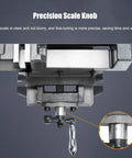 Precision scale knob on Heavy Duty Cross Slide Vise For Drill Press And CNC Milling with clear markings for accurate adjustment.