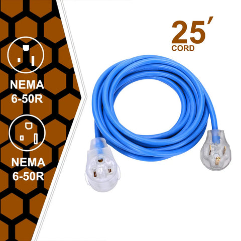 Heavy Duty Welder Extension Cord 25 Feet With 6 50 NEMA Plug For Portable Welders Copper Wires UL Approved With Carry Strap And Cord Organizer