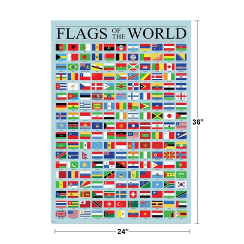 World Flags Poster For Classrooms Durable Laminated Dry Erase Wall Art 24x36 Inches Geography Reference Chart displayed vertically