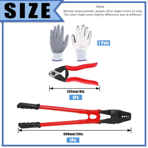 Pro Grade 123 Piece Wire Rope Kit with 24 Inch Crimping Tool and 8 Inch Cable Cutter Anti Cut Gloves Visible