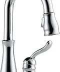 Chrome Bar Sink Faucet With Pull Down Sprayer, Modern Single Hole Prep Kitchen Tap, One Handle Design, shown in full view