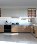 Modern kitchen with 25 Pack Matte Gold Cabinet Pulls With 5 Inch Center To Center Hole Spacing Brushed Brass Kitchen Drawer Handles on wooden cabinets.