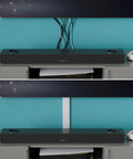 Slick Low Profile TV Wall Mount Cord Hider, Paintable Self Adhesive Cable Raceway For A No Sweat Install, Seamless Double Pack White Cover With Hidden Hinge For A Top Shelf Look on stylish entertainment setup.