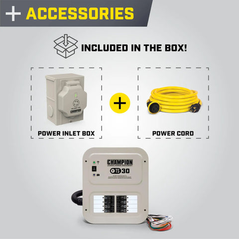 30 Amp Indoor Transfer Switch With 25 Foot Generator Cord, Weather Resistant Inlet Box, Eight Circuits, UL 1008 Certified, Prewired For Easy Install, Plug And Play Indicator Lights On Rocker Switch with power inlet box and cord