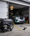 Heavy Duty 6 6Ft Nema L6 30P To 14 50R Ev Charging Adapter Cord connected to a generator charging an electric car.
