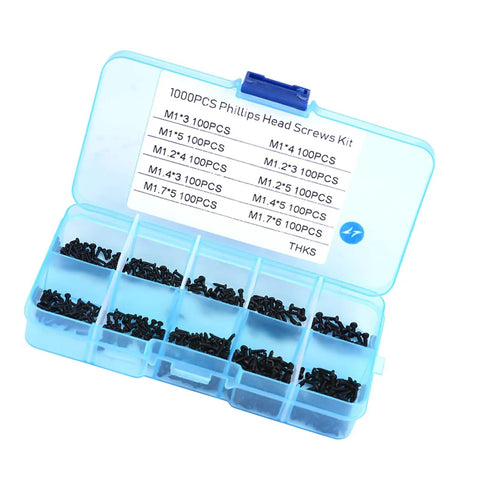 Heavy Duty Stainless Steel Self Tapping Screw Variety Pack Tiny Phillips Fasteners For Watch And Tech Repair Top Shelf, 1000 pcs stored in organized jar.