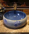 USZWBY Vessel Sinks Bathroom Vessel Sink Vanity Round Ceramic Washbasin Vintage Art Countertop Basin with Faucet Bathroom Bowl Sink on marble countertop