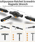 Assembly and components of No-Brainer 24-In-1 Magnetic Ratchet Screwdriver Set With Detachable Handle, shown in detail.