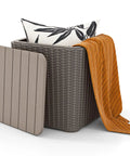 11.5 Gallon Waterproof Deck Box With Removable Lid And Faux Rattan Side Table For Outdoor Patio Storage showcasing open storage