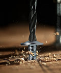 Close-up of a Size 8 Wood Screw One Half Inch Carbon Steel Self Tapping Truss Head Fasteners drilling into wood