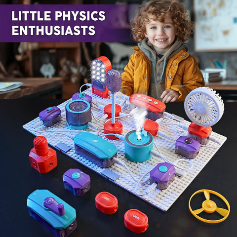 Child playing with Science Circuit Kit For Kids With 53 Pieces And 150 Plus Projects, Hands On Electronics Exploration Set