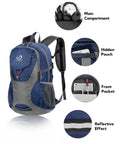 Ultralight 30L Packable Hiking Backpack For Women And Men Foldable Travel Daypack showing compartments and reflective strip.