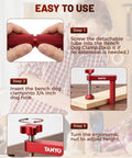 Steps to use Beefed Up Heavy Duty Bench Dog Clamp Set Of Two With Adjustable Height And Extended Long Handle Aluminum Alloy Clamps