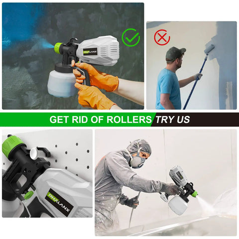DIY Ready HVLP Paint Sprayer Kit With 1200ml Cup And 6 Ft Cord, 3 Nozzles And 3 Spray Patterns For Home Projects compared to rollers