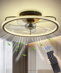 20 Inch Low Profile Ceiling Fan With Lights And Remote Dope Black Finish Modern Ceiling Fan showing LED lights and remote control