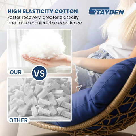 Comparison of high elasticity cotton in Egg Chair Cushion Replacement For Outdoor Hanging Chairs 47x35x7 Inches Blue