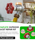 2-Pack Universal Outdoor Faucet Repair Kit With Vacuum Breaker Included For Anti Siphon Frost Free Hose Bib Sillcock Valve Replacement Wall Hydrant Complete Replacement Kit For No Fuss Home Fixes, shown with red valve and orange vacuum breaker