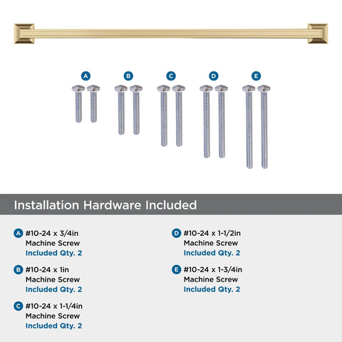 Heavy Duty Oversized Appliance And Cabinet Handle Pull In Champagne Bronze For Large Paneled Cabinets And Appliances, Eighteen Inch Center To Center, Nineteen And A Quarter Inch Total Length Mulholland Traditional Style Kitchen And Bath Hardware with installation screws displayed