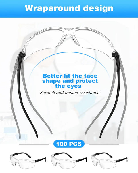 Bulk 100 Pair Clear Safety Glasses ANSI Z87.1 Certified Rock Solid Eye Protection Slides Right Over Your Specs No Sweat Design With Durable Black Temples Pro Level Work Gear Built For The Daily Grind At Jobsites And Active Workshops