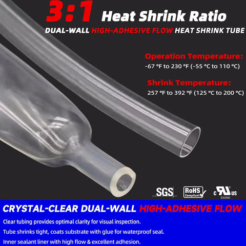Get This Heavy Duty Underground Wire Splice Kit For Submersible Pumps Featuring Clear Dual Wall Heat Shrink And Black Outer Sleeve To Seal 16-14 Awg Four Conductor Cords Waterproof And Repair Electrical Connections With Ease, clear dual-wall tubing