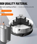 Top Shelf Three Inch Three Jaw Self Centering Wood Lathe Chuck Featuring Reversible Stepped Jaws showing high-grade steel and anti-rust features.