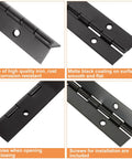 Rock Solid Nailed It Heavy Duty Black Iron Piano Hinges Eight Pack 16 Inch Long Continuous Door Hardware with matte surface and screws.