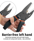 Heavy Duty All Purpose Scissors And Utility Cutter With 6 In 1 Function For Industry And Home Use Cuts Soft Pipe Fiber Wood Iron Wire Box Paper DIY Projects Pros And Everyday Home Upgrades, left hand use displayed