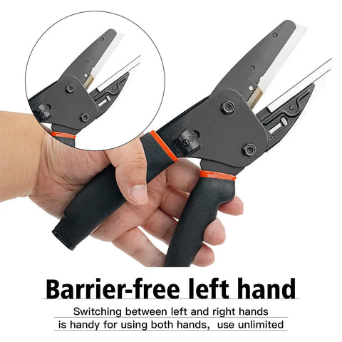 Heavy Duty All Purpose Scissors And Utility Cutter With 6 In 1 Function For Industry And Home Use Cuts Soft Pipe Fiber Wood Iron Wire Box Paper DIY Projects Pros And Everyday Home Upgrades, left hand use displayed