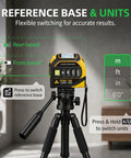 4 In 1 Digital Green Laser Tape Measure With 16 Foot Tape And 328 Foot Distance Meter For Indoor Outdoor Jobsites, mounted on tripod