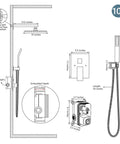 Diagram of All In One 10 Inch Rainfall Shower Head With Handheld Kit, Wall Mounted Shower System With Pressure Balance Valve details.