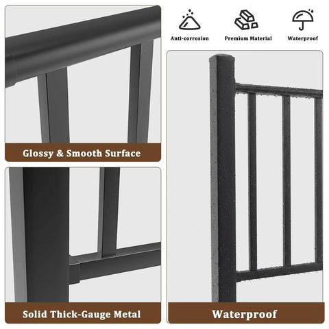 Close-up of Heavy Duty Modular Deck Railing Kit, 36 By 3 Foot Black Porch Rails showing glossy, smooth surface and waterproof features.