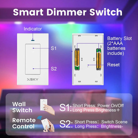 Xsky Smart Recessed Lighting 6 inch 12 Pack Smart Dimmer Switch with battery slot and indicator functions.