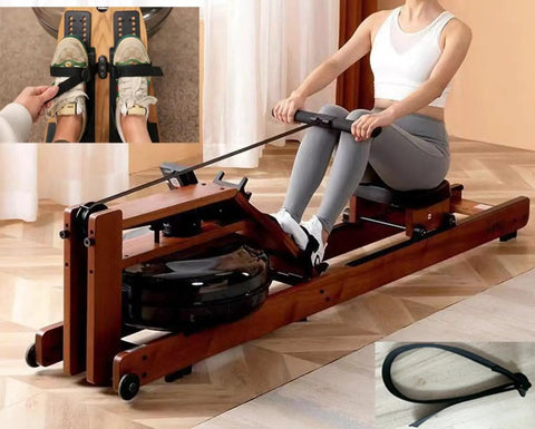 2 Pack Go To Universal Rower Foot Pedal Straps Durable Nylon Adjustable Fixed Straps in use on a rowing machine