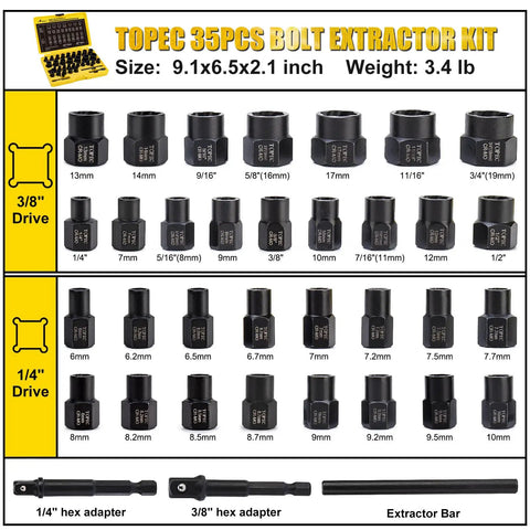 Beast 35 Piece Bolt Extractor Kit for Removing Damaged Rusted Frozen Bolts Nuts Screws with Impact Remover Sockets Display